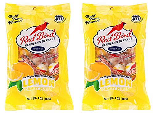 Product Cover Red Bird Lemon Candy Puffs 2 Pack of 4 oz bags (8 oz Total) | Gluten Free | Kosher | Free from Top 8 Allergens | Made with 100% Pure Cane Sugar | Melt-in-Your-Mouth | Individually Wrapped Candy