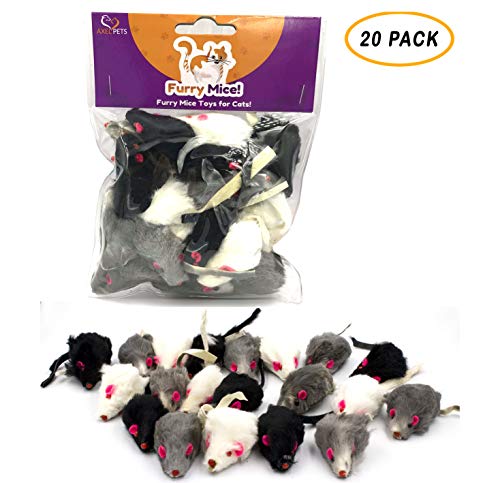 Product Cover AXEL PETS 20 Furry Mice with Catnip and Rattle Sound Made of Real Rabbit Fur Interactive Catch Play Mouse Toy for Cat, Pack of 20 Mice