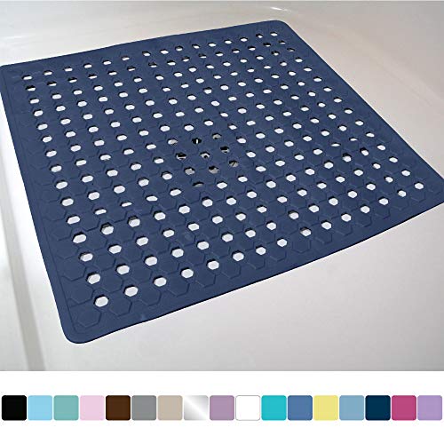 Product Cover Gorilla Grip Original Patented Bath, Shower, and Tub Mat, 21x21, Machine Washable, Antibacterial, BPA, Latex, Phthalate Free, Square Bathroom Mats with Drain Holes, Suction Cups, Navy Opaque