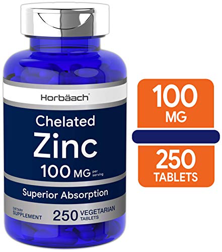 Product Cover Chelated Zinc Supplement 100mg | 250 Tablets | High Potency & Superior Absorbtion | Vegetarian, Non-GMO, Gluten Free | by Horbaach