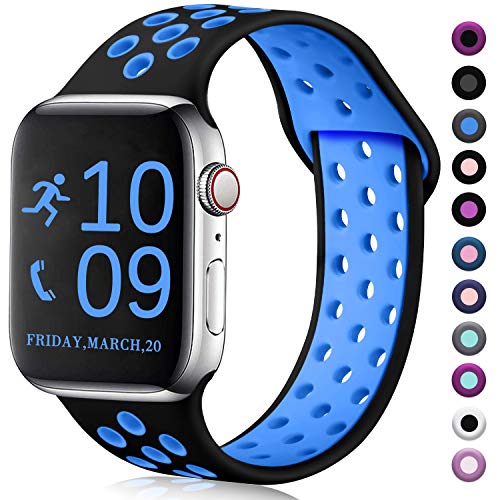 Product Cover Zekapu Compatible with Watch Band 44mm 42mm, for Men Women, M/L, Breathable Silicone Sport Replacement Wrist Band Compatible for iWatch Series 5/4/3/2/1,Black-Blue