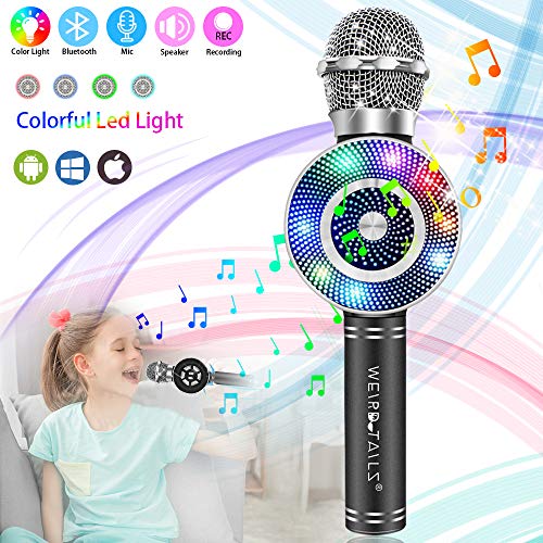 Product Cover weird tails Wireless Karaoke Microphone, Handheld Bluetooth Microphone with Speaker and Light Echo Mic Portable Karaoke Player for Kid Adult Girl Home Party Singing Birthday Gift (Black)