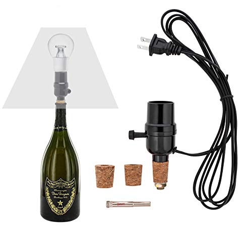 Product Cover Bottle lamp kit, with 9mm Glass Drill bit, Works with Wine Bottle or Any Other Glass Liquor Bottles, UNO Slip-on Socket 8 ft Black Cord UL Listed lamp Wiring Parts.