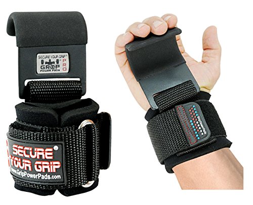 Product Cover V2 Heavy Duty PRO Metal Lifting Steel Hooks Best Power Weightlifting Set of 2 Premium Thick Padded Workout Hook Gloves (Men-Wrist Size Large, Black 1)