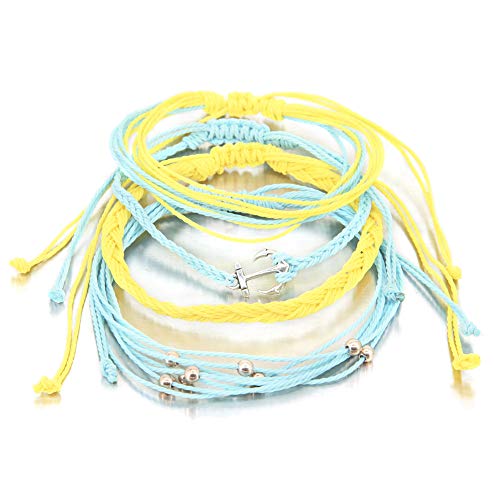Product Cover FANCY SHINY 4 Pieces Anchor Navigate Bracelet Braided Rope Bracelet Waterproof String Ocean Surfer Bracelet Colorful Beaded Boho Charms for Women Girl