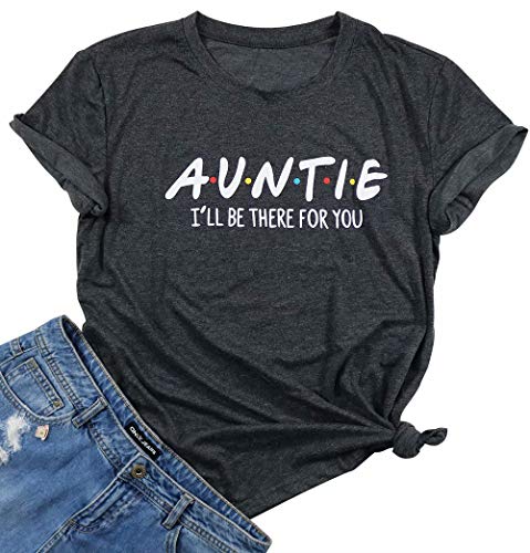 Product Cover Women's Aunt Vibes T Shirt Funny Auntie Gift Shirt Short Sleeve Casual Top Blouse Size M (Gray)