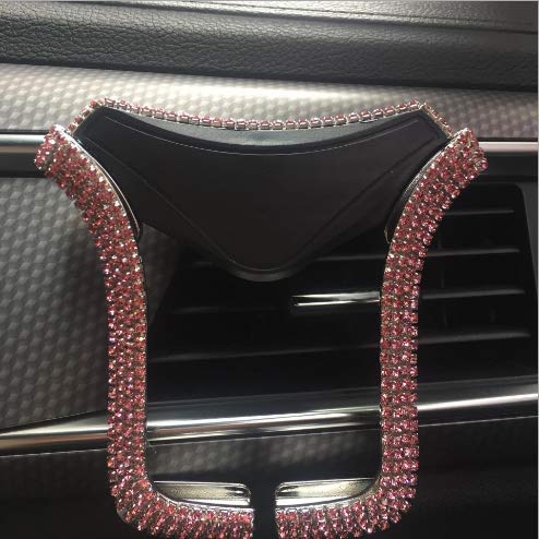 Product Cover Universal Car Phone Holder Bling Rhinestone Crystal Phone Bracket for Car Air Vent Mount Clip, Stylish Sparkling Shiny Cell Phone Holder for iPhone/Samsung Car Holder (Pink)