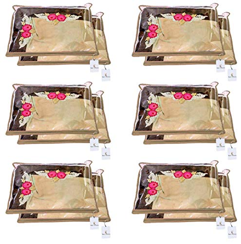 Product Cover Kuber Industries Non Woven Single Packing Saree Cover 12 pcs Set (Beige),CTKNEW102