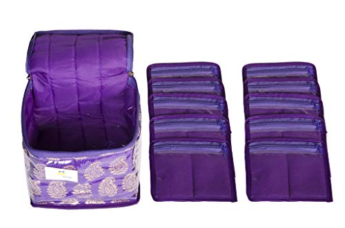 Product Cover HomeStrap Brocade Fabric Jewellery Box/Organizer with 10 Transparent Pouch - Purple