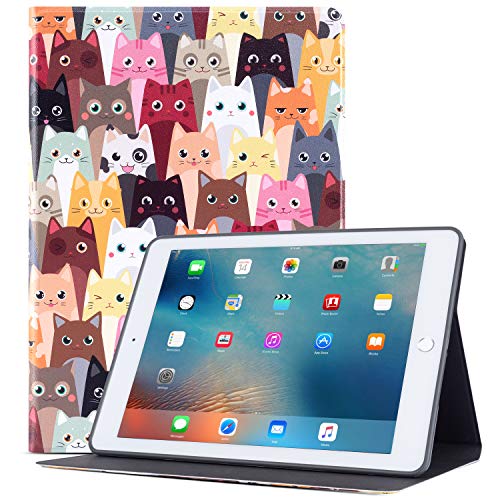 Product Cover iPad 9.7 inch Case 2018/2017 iPad Air Case, Glowish Premium Leather Folio Case Cover and Multiple Viewing Angles Stand for Apple iPad 6th / 5th Gen iPad Air 2/ iPad Air(Color Cat)