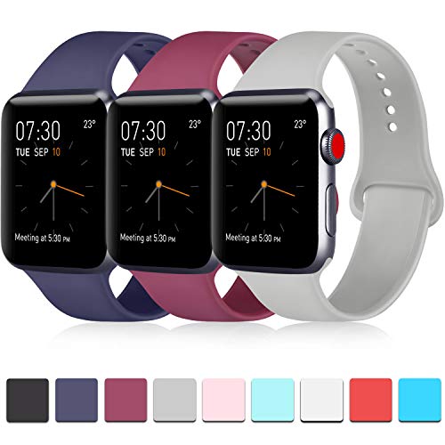 Product Cover Pack 3 Compatible with Apple Watch Band 40mm Series 4, Soft Silicone Band Compatible iWatch Series 4, Series 3, Series 2, Series 1 (Navy Blue/Wine Red/Gray, 38mm/40mm-S/M)