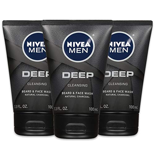 Product Cover NIVEA Men DEEP Cleansing Beard & Face Wash - With Natural Charcoal to Deeply Clean - 3.3 fl. oz. Tube (Pack of 3)