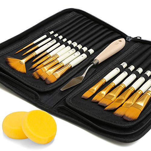 Product Cover DUGATO Artist Paint Brush Set 15pcs Includes Pop-up Carrying Case with Free Palette Knife and 2 Sponges for Acrylic, Oil, Watercolor, Art, Scale Model, Face, Paint by Numbers for Adults