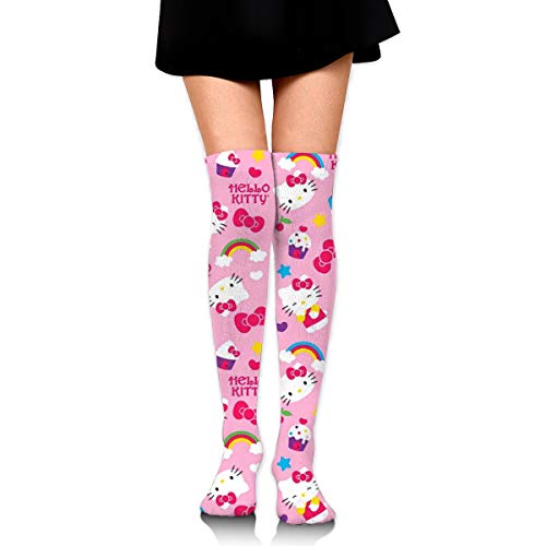 Product Cover JINUNNU Women Thigh High Socks Compression Leg Warmer Hello Kitty with Icecream Boot Stocking Extra Long Sport Tube Socks