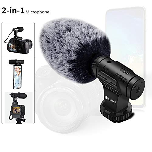 Product Cover Phone Microphone and Video Microphone, Super-Cardioid Camera Microphone with Deadcat Windscreen and Earphone Monitor Hole Works with iPhone/Andoid/Smartphones/Camera (3.5mm Interface)