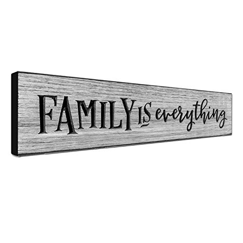 Product Cover LACOFFIO Family Wall Art Decor Sign 16 x 3.5 Motivational Home Wall Art Decor Plaque Rustic Worn Grey Inspirational Quotes Wall Hanging Sign Family is Everything