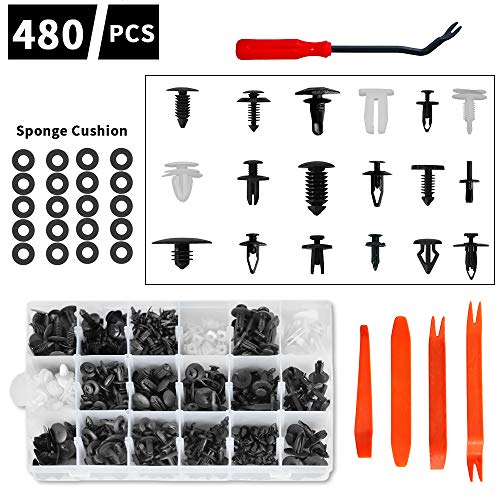 Product Cover Guteauto 480Pcs Car Retainer Clips Nylon Bumper 18 Most Popular Sizes Auto Fastener Rivet Clips - with Fastener Remover and Door Trim Panel Clips for GM Ford Toyota Honda Chrysler