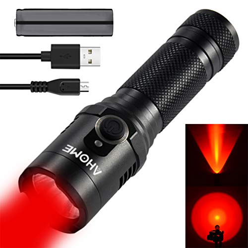 Product Cover AHOME R1 Red Light Flashlight Tactical for Night Prey Hunting, USB Rechargeable with Magnetic Base 10w LED Lamp, Battery and Micro Charging Cable