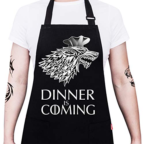 Product Cover ALIPOBO Grill Aprons for Men Women, Dinner is Coming Game of Thrones Kitchen Chef Apron with 2 Pockets and 40
