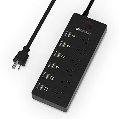 Product Cover Power Strip, HITRENDS Surge Protector with 6 AC Outlets & 6 USB Charging Ports, 6 Feet Heavy Duty Extension Cord, 1625W/13A Multiplug for Home Office & Multiple USB Devices - Black