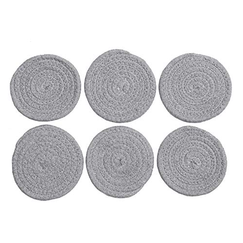 Product Cover SHACOS Cotton Coasters Set of 6 Cotton Rope Braided Woven Thick Coasters for Drinks Absorbent Heat Resistant (Light Gray, 4.3 Inch Coaster)