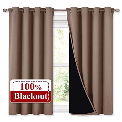 Product Cover NICETOWN Bedroom Full Blackout Curtain Panels, Super Thick Insulated Window Covers, Keeping Out Cold Air and Heat 100% Blackout Blinds with Black Liner (Taupe, Set of 2 PCs, 52 by 54-inch)