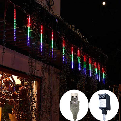 Product Cover Meteor Lights, 8 Tube 144 LED Falling Rain Drop Meteor Light, Waterproof Cascading Lights for Holiday Party Wedding Christmas Tree Decoration (Multicolor)