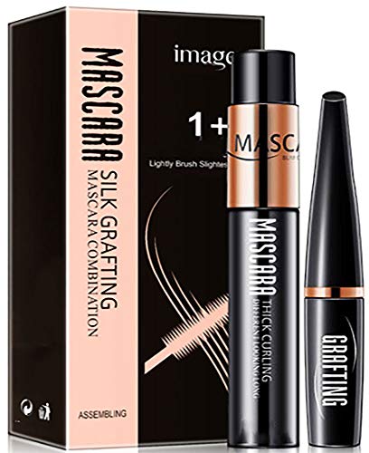 Product Cover Silky Grafting Mascara 2 Set. Doll Eye Carbon Black Lash! Waterproof Lengthening. Smudgeproof, Double Extend and Big Eyes Extensions Effect!Unique Gift for Her Mom Women Girls Girlfriend
