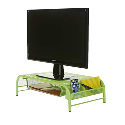Product Cover Mind Reader MESHMONSTA-GRN Metal Mesh Desk Drawer, Desktop Monitor Stand Organizer, Green