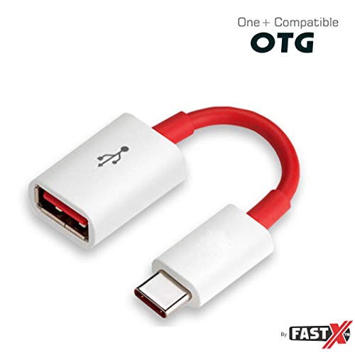 Product Cover FASTX OG USB Type-C OTG Adapter Cable Connector Cord pendrive Compatible with All C Type Supported Mobile Smartphone and Other One Device Plus 6T,6,5T,5,3T,3,2, (White & Red)