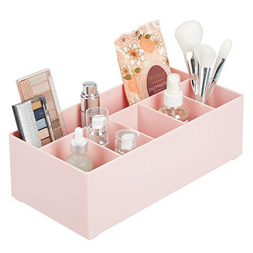 Product Cover mDesign Plastic Cosmetic Organizer Storage Center with 6 Sections for Bathroom Countertops, Vanity - Hold Makeup Brushes, Lipstick, Lip Gloss, Concealers, Mascara, Palettes, Eye Pencils - Pink/Blush