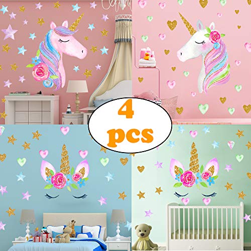 Product Cover Unicorn Wall Decor,Removable Unicorn Wall Decals Stickers Decor for Gilrs Kids Bedroom Nursery Birthday Party Favor(4PCS Unicorn)