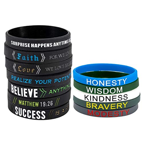 Product Cover Cosweet 12 Pcs Motivational Silicone Wristbands with Inspirational Messages- Inspirational Rubber Bracelets with Positive Word Designs for Men Women Teens