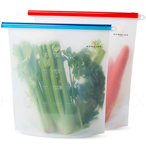 Product Cover Homelux Theory Reusable Silicone Food Storage Bags | Sandwich, Sous Vide, Liquid, Snack, Lunch, Fruit, Freezer Airtight Seal | BEST for preserving and cooking | (2 Extra Large)