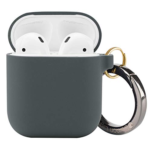 Product Cover DamonLight Premium Silicone Airpods Case with Carabiner [Extra Thin][Front LED Not Visible][with no Hinge] Full Protective Cover Skin Compatible with Apple Airpods 1&2(Grey)