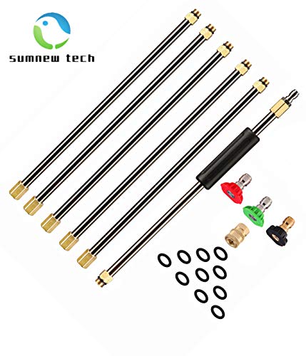 Product Cover Sumnew Tech 6 PCS Stainless Steel Pressure Washer Extension Wand, 7.5-Feet Replacement Lance, 1/4'' Quick Connect, 90 inches in Total,4000 PSI