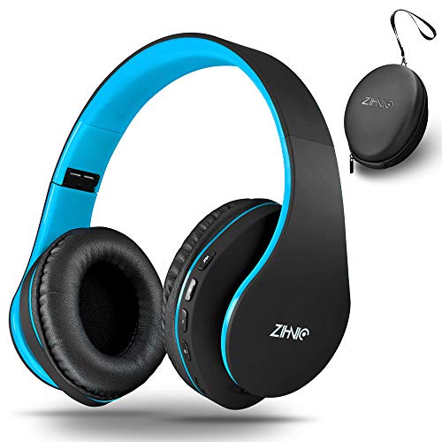 Product Cover Wireless Over-Ear Headset with Deep Bass, Bluetooth and Wired Stereo Headphones Buit in Mic for Cell Phone, TV, PC,Soft Earmuffs &Light Weight for Prolonged Wearing by Zihnic (Black/Blue)