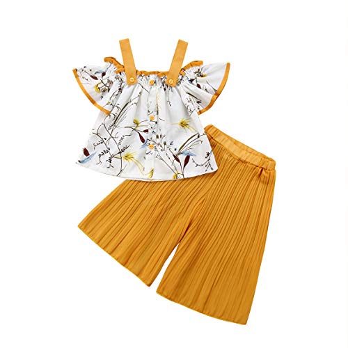 Product Cover Toddler Baby Girl Floral Off The Shoulder Strap Top + Pleated Wide Leg Pants Summer Clothes Outfits Set