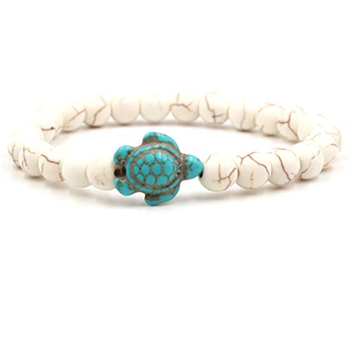 Product Cover Eleusine 8mm Sea Turtles Beads Bracelet Turquoise Natutal Stone Elastic Stretch Bracelet for Girl or Women（Color 3）