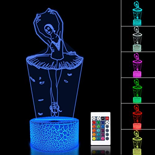 Product Cover Ballet Dancing Gifts, 3D Illusion Lamp Kids Night Light with Remote Control 16 Colors Changing Gifts for Mom, Birthday Gift, Wedding Gifts, Grandmother Gifts, Valentines Gift, Graduation Gifts, Friend