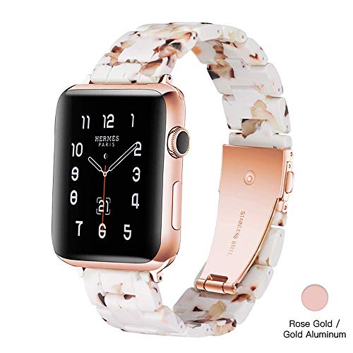 Product Cover Light Apple Watch Band - Fashion Resin iWatch Band Bracelet Compatible with Copper Stainless Steel Buckle for Apple Watch Series 4 Series 3 Series 2 Series1 (Nougat White, 38mm/40mm)