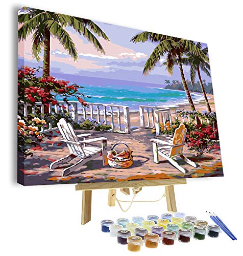 Product Cover VIGEIYA DIY Paint by Numbers for Adults Include Framed Canvas and Wooden Easel with Brushes and Acrylic Pigment 15.7x19.6inch (Beach)