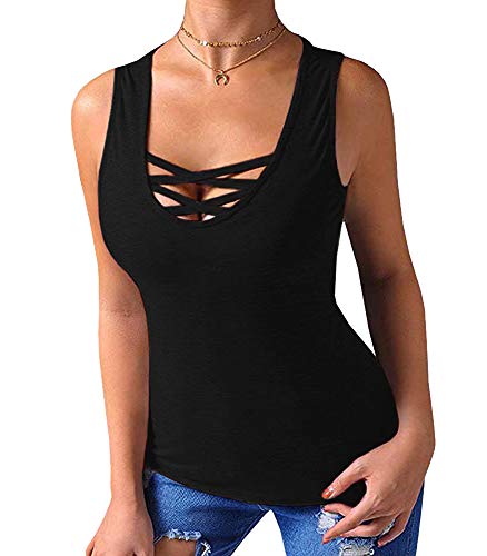 Product Cover Sarin Mathews Womens Tank Tops Summer Sleeveless Shirts Criss Cross Casual Basic Tee Shirts Tops Blouses