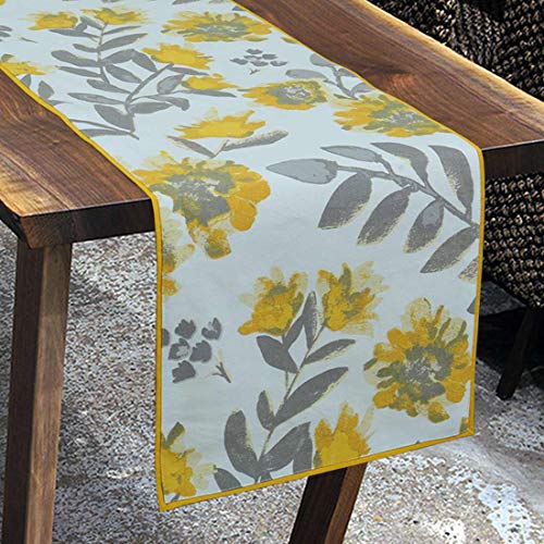 Product Cover Bilberry Furnishing By Preeti Grover Summer Floral Cotton Runner for Dining and Center Table (14x72 inches, Yellow and Grey)