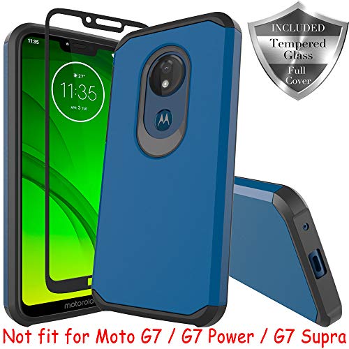 Product Cover Moto G7 Play Case, SWODERS Heavy Duty Hybrid Armor Shockproof Anti Slip with Tempered Glass Screen Protector Case for Motorola Moto G7 Play - Blue