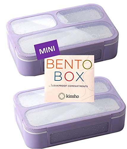 Product Cover Snack Containers for Kids | MINI Bento Lunch-Box | SMALL Bento-Box Portion Container | Toddler Pre-School | Leak-proof Boxes for Girls or Adults | Purple Sparkle Set of 2