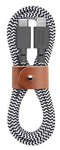 Product Cover NATIVE UNION Belt Cable USB-C to Lightning - 4ft Ultra-Strong Reinforced Cable [MFi Certified] for iPhone/iPad (Zebra)
