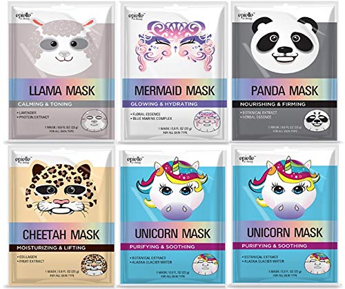 Product Cover Epielle Character Masks (Assorted-6 masks) 1-Llama, 1-Mermaid, 1-Panda, 1-Cheetah, 2-Unicorn