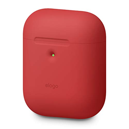 Product Cover elago AirPods 2 Silicone Case [Front LED Visible] Supports Wireless Charging, Extra Protection, 2019 Latest Model - for AirPods 2 Wireless Charging Case (Red)