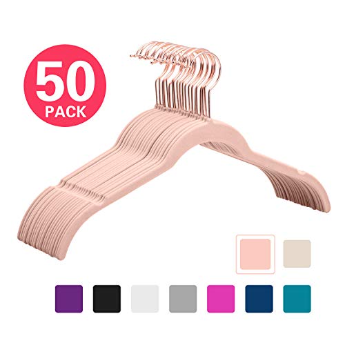 Product Cover MIZGI Premium Velvet Shirt Hangers (Pack of 50) - Non Slip Felt Dress Hangers Blush Pink/Ross - Copper/Rose Gold Hooks,Space Saving Clothes Hangers (Blush Pink/Rose)